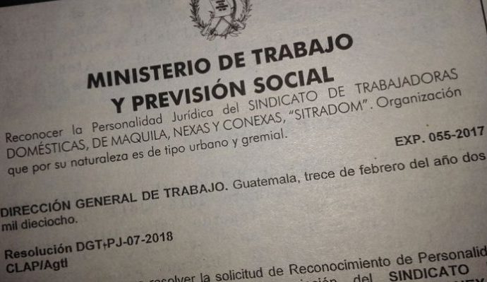 Guatemala reconoce sindicato de trabajadoras domésticas y de maquila