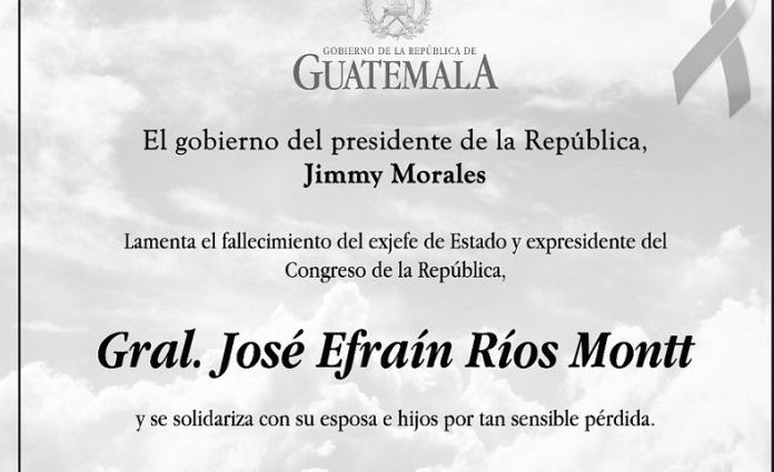 Gobierno del presidente Morales lamenta fallecimiento del exjefe de Estado Efraín Ríos Montt