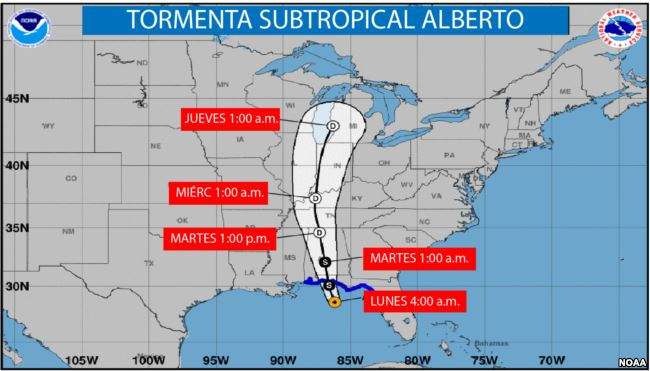 Alberto avanza lentamente y con lluvias hacia el noroeste de Florida