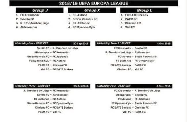 Calendario y horarios de la Europa League 2018/19