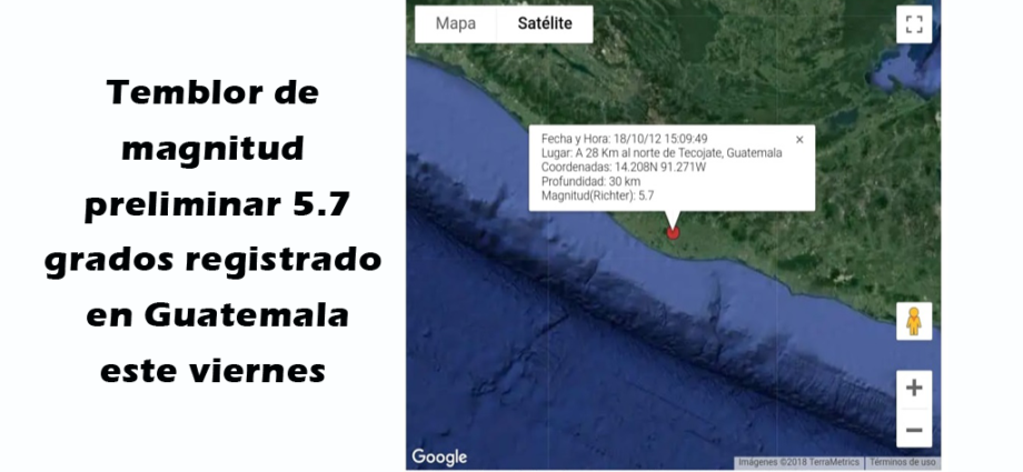 Preliminar: Temblor de magnitud 5.7 grados registrado en Guatemala este viernes