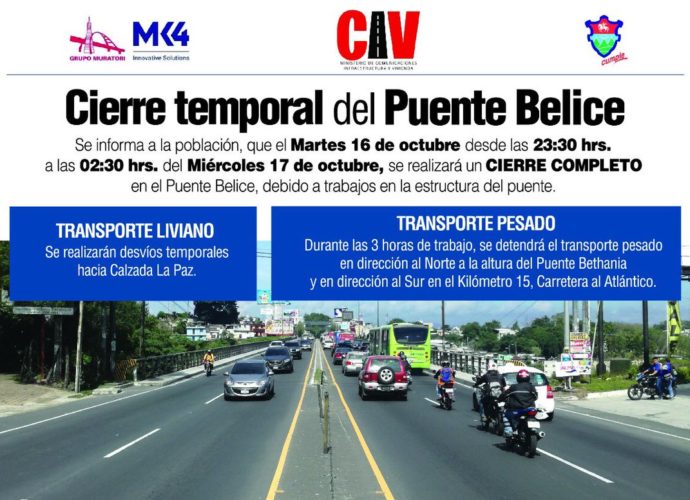 Martes: cierre de Puente Belice por completo a partir de las 23:30 horas