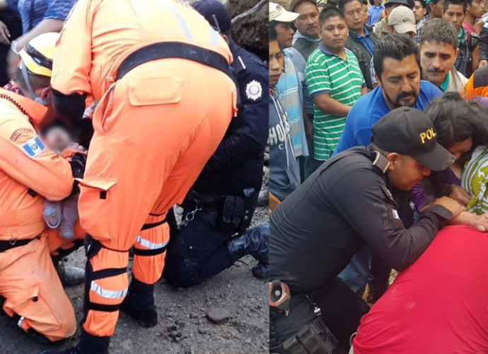 Rescatan a una mujer y un bebé tras derrumbe en Huehuetenango