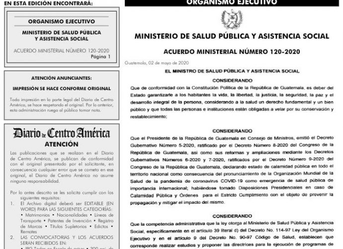 Publican en el DCA acuerdo para establecer cordón sanitario en Mayuelas y Gualán, Zacapa, por COVID-19