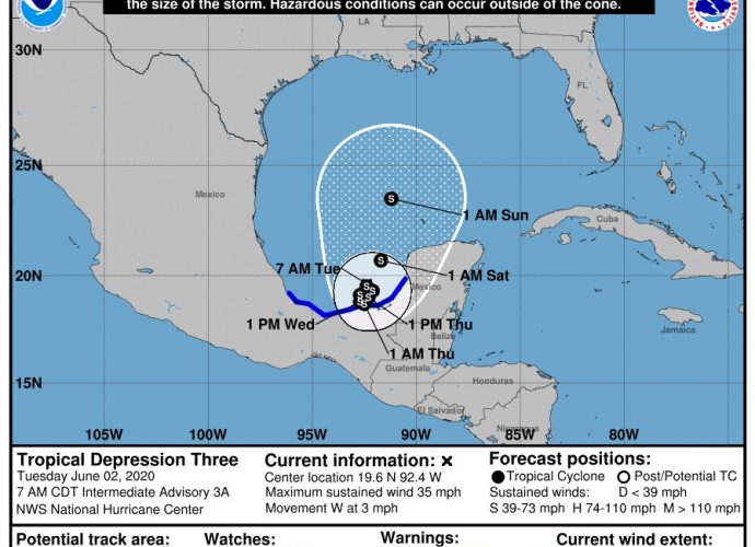 Depresión tropical tres, en el Golfo de México, podría fortalecerse a Tormenta Tropical