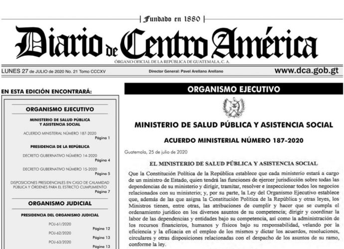 MSPAS publica Acuerdo Ministerial 187-2020, en referencia al Sistema de Alertas Sanitarias por COVID-19