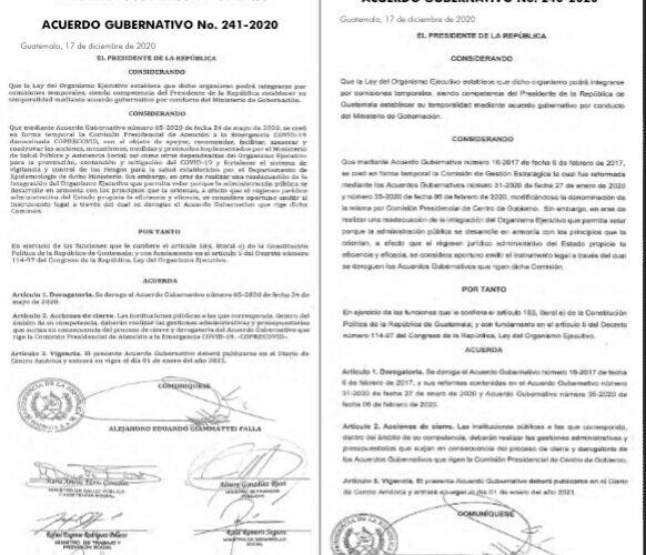 Gobierno deroga acuerdos que daban vida a la COPRECOVID y Centro de Gobierno