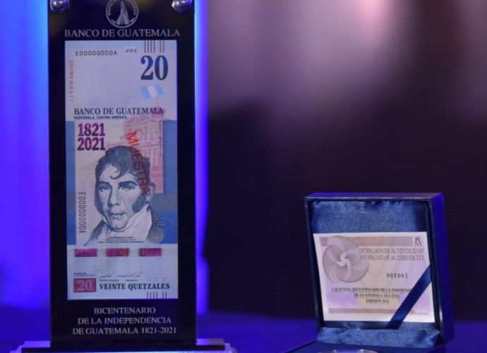 Empieza circulación del billete de 20 quetzales conmemorativo al Bicentenario de Guatemala